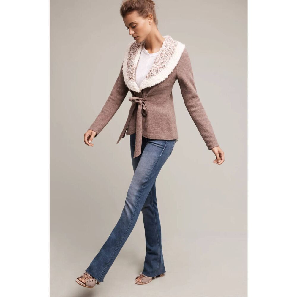 Rosie Neira Retro Y2K Wool Tie Waist Shawl Neck Cardigan Sz. XS